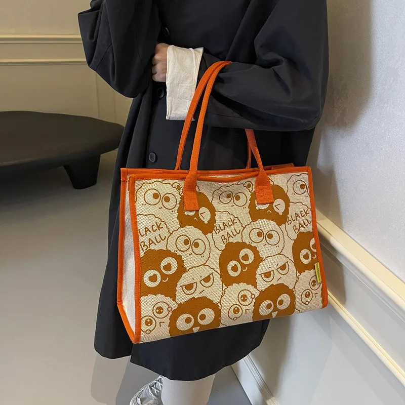 Elsvet Fabric Tote Handbag, Shoulder Bag Women's Black/Orange Red/Coffee-5