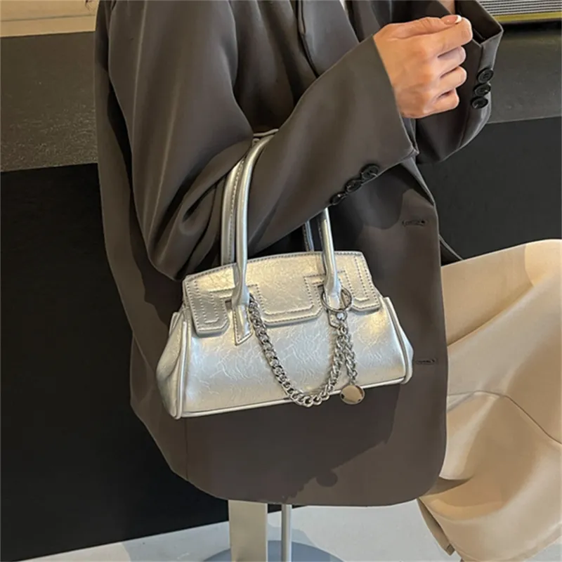 Elsvet PU Crossbody One Shoulder Handbag Regular Women's White/Silver/Black/Pink-12