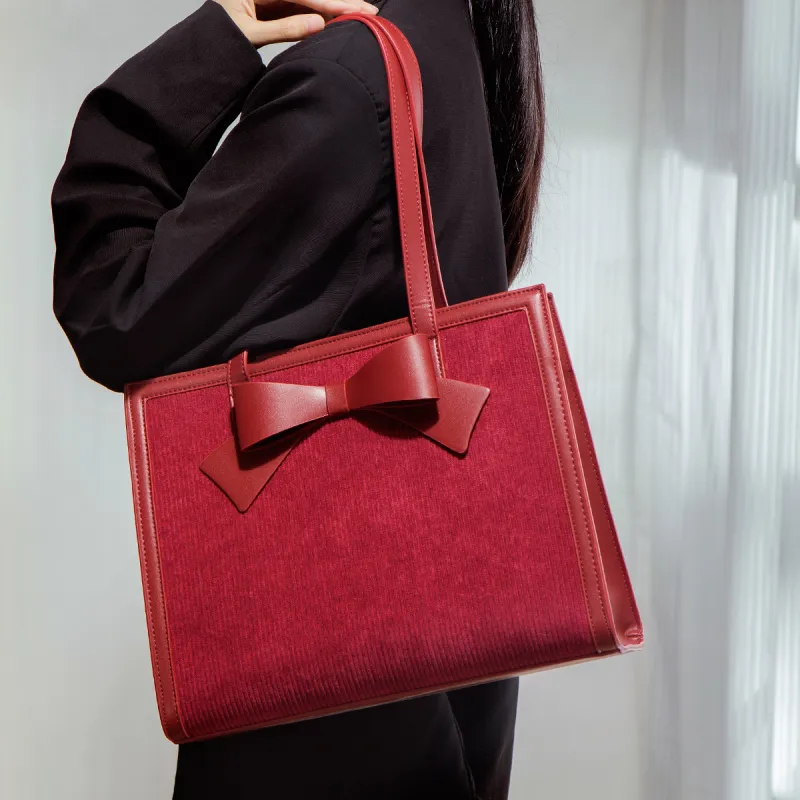 Elsvet PU Handbag, Shoulder Bag Regular Women's Burgundy/Velvet Red-5