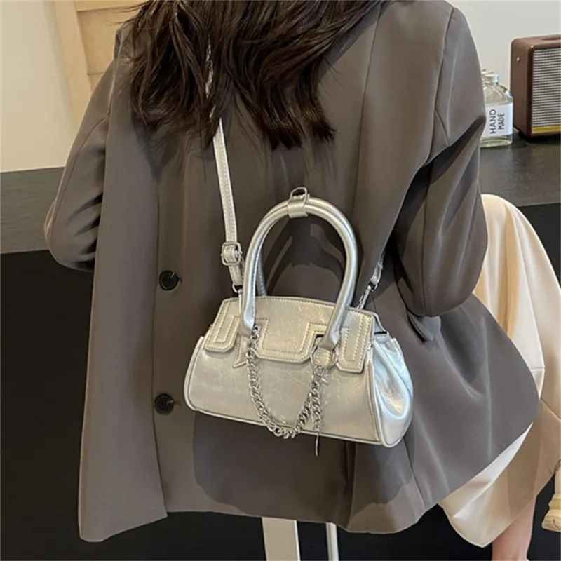 Elsvet PU Crossbody One Shoulder Handbag Regular Women's White/Silver/Black/Pink-10