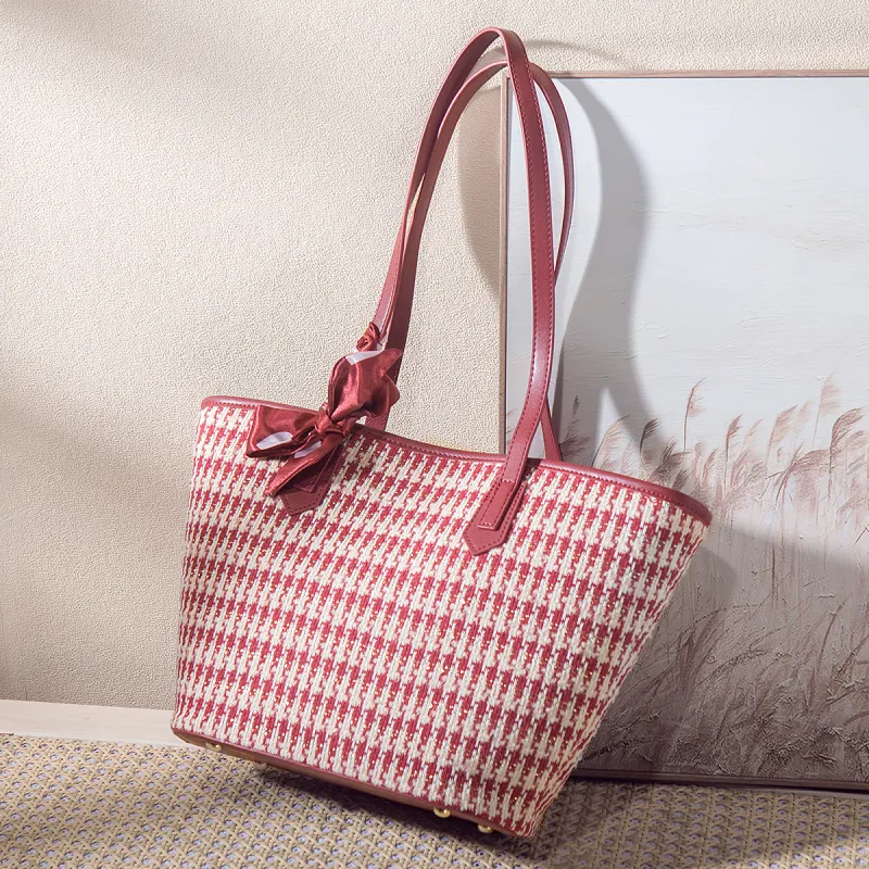 Elsvet PU Handbag Regular Women's Houndstooth Red-1
