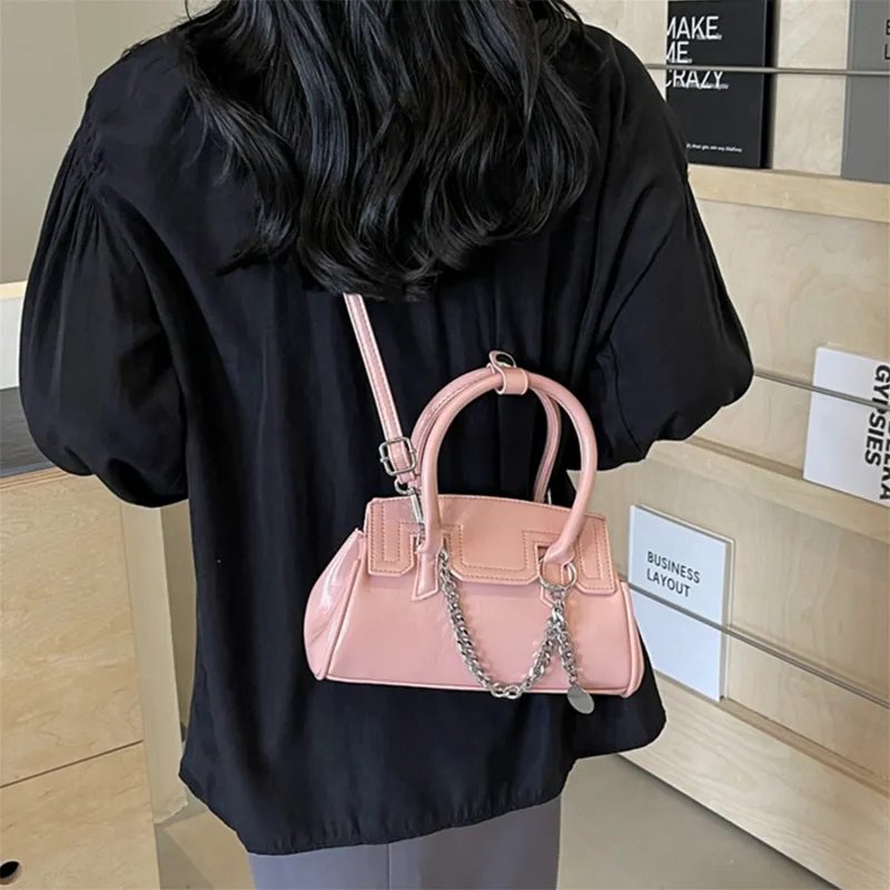 Elsvet PU Crossbody One Shoulder Handbag Regular Women's White/Silver/Black/Pink-22