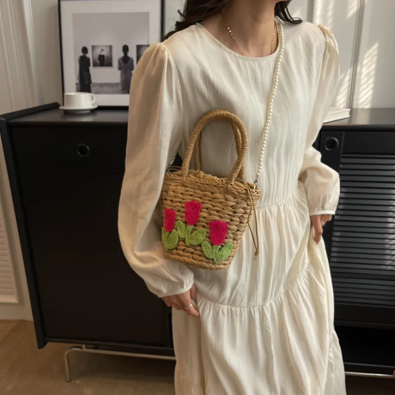 Elsvet Straw Woven Shoulder Bag, Crossbody Bag, Handbag Women's Ecru/Khaki-6