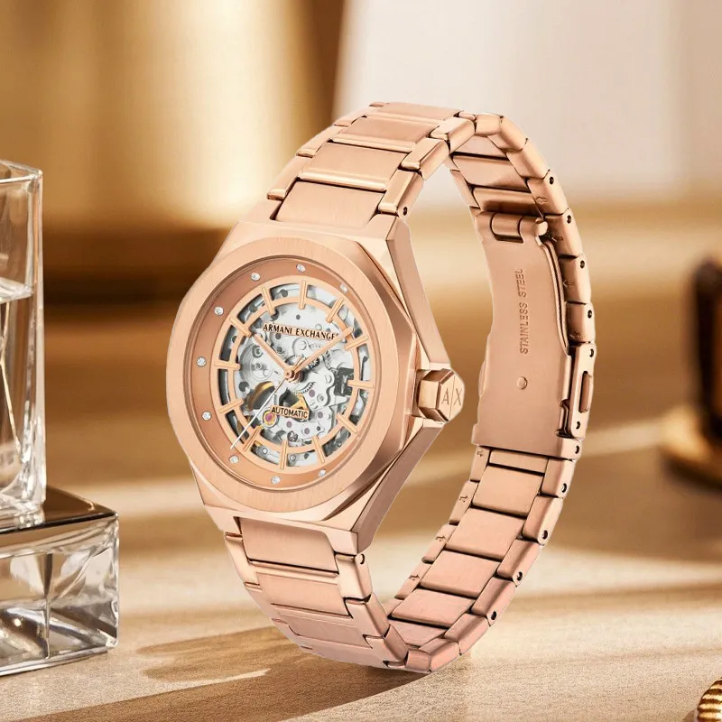 ARMANI EXCHANGEAE Armani Wrist Watch Mechanical Movement Stainless Steel Strap 36mm Rose Gold Watch Dial Women's Watch-2