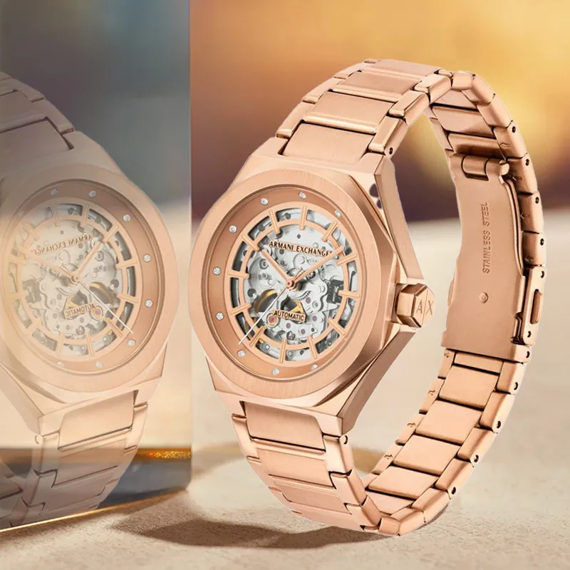 ARMANI EXCHANGEAE Armani Wrist Watch Mechanical Movement Stainless Steel Strap 36mm Rose Gold Watch Dial Women's Watch-3