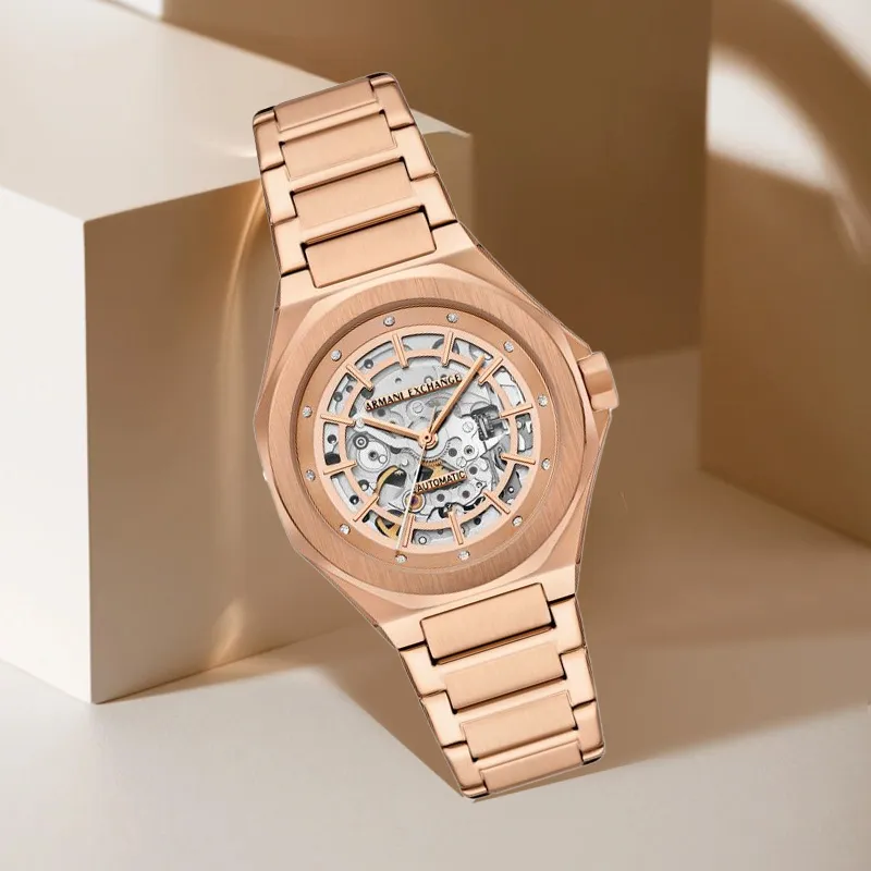 ARMANI EXCHANGEAE Armani Wrist Watch Mechanical Movement Stainless Steel Strap 36mm Rose Gold Watch Dial Women's Watch-1