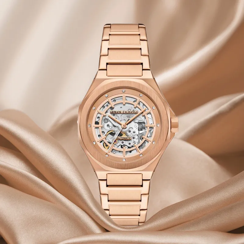 ARMANI EXCHANGEAE Armani Wrist Watch Mechanical Movement Stainless Steel Strap 36mm Rose Gold Watch Dial Women's Watch-4