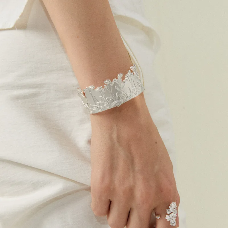 Mouhooland 925 Sterling Silver White Gold Plated Bangles Unisex-3