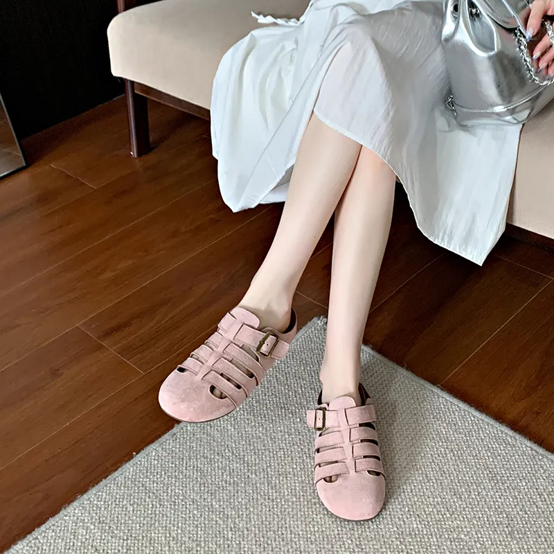 Luji Leather Patchwork Cut Out Closed Toe Slippers Women's-14