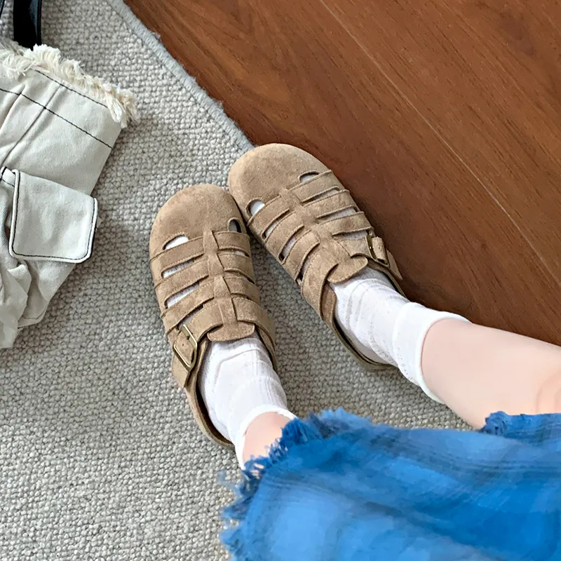 Luji Leather Patchwork Cut Out Closed Toe Slippers Women's-17