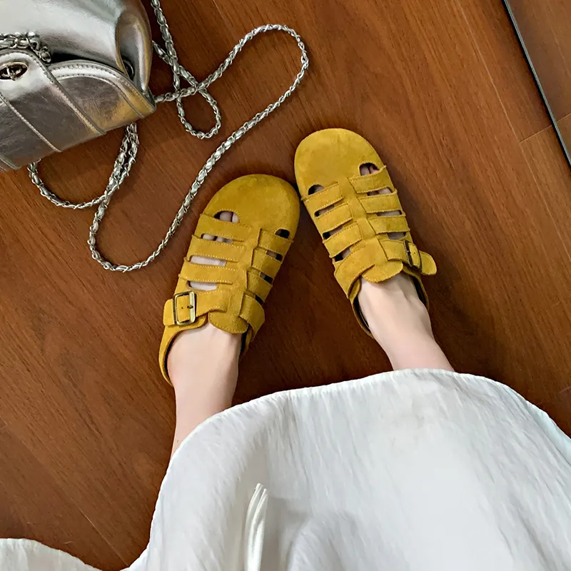 Luji Leather Patchwork Cut Out Closed Toe Slippers Women's-6