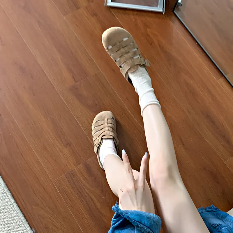 Luji Leather Patchwork Cut Out Closed Toe Slippers Women's-16