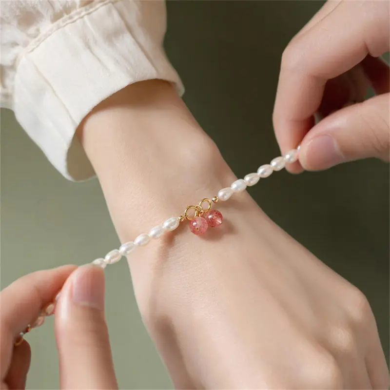 PIARA Faux Strawberry Crystal Pearl Bracelets Women's-3