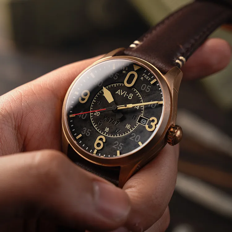 AVI 8 Spitfire Wrist Watch Automatic Mechanical Movement Genuine Leather Strap Black Dial Men-3