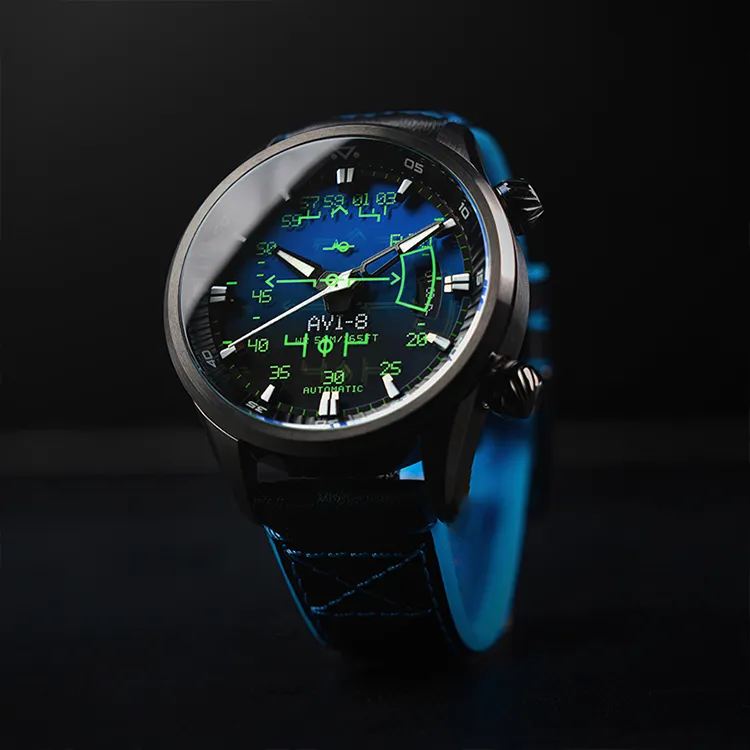 AVI 8 Wrist Watch Automatic Mechanical Movement Blue Dial Men's Watches-3