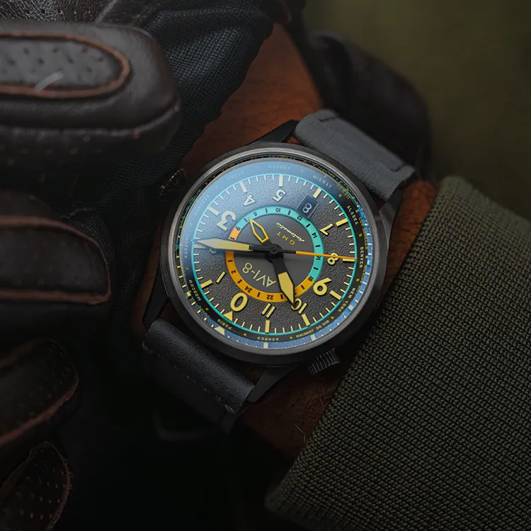 AVI 8 FLYBOY Collection Wrist Watch Automatic Mechanical Movement Genuine Leather Strap Gray Dial Men's Watches-3