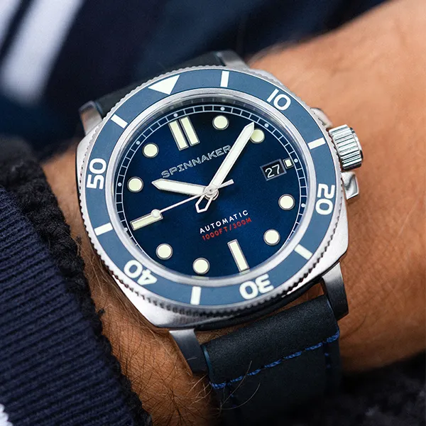 SPINNAKER Wrist Watch Automatic Mechanical Movement Genuine Leather Strap Blue Dial Men's Watches-3