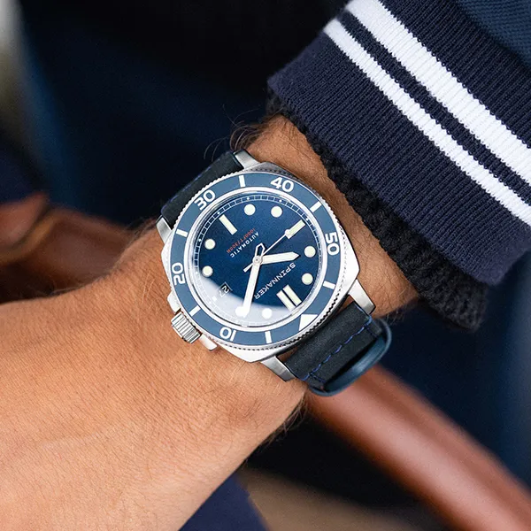 SPINNAKER Wrist Watch Automatic Mechanical Movement Genuine Leather Strap Blue Dial Men's Watches-4