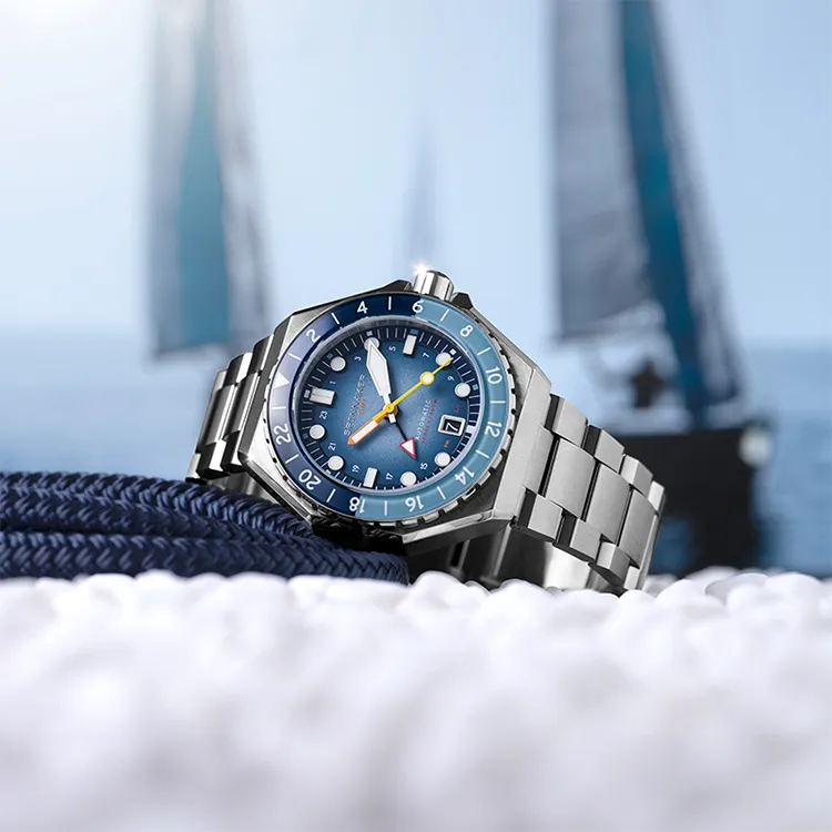 SPINNAKER Wrist Watch Automatic Mechanical Movement Stainless Steel Strap Blue Dial Men's Watches-3