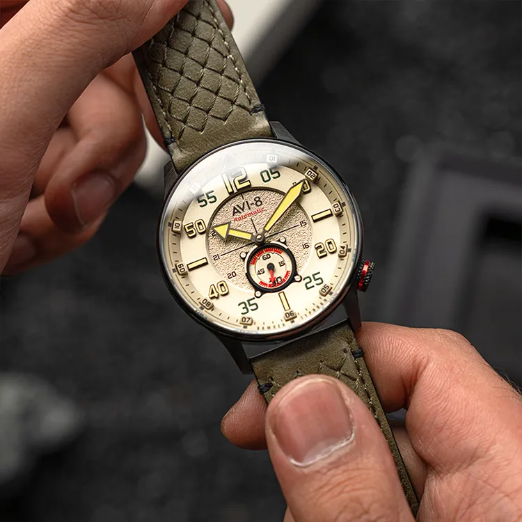 AVI 8 Wrist Watch Automatic Mechanical Movement Beige Watch Dial Men's Watches-4