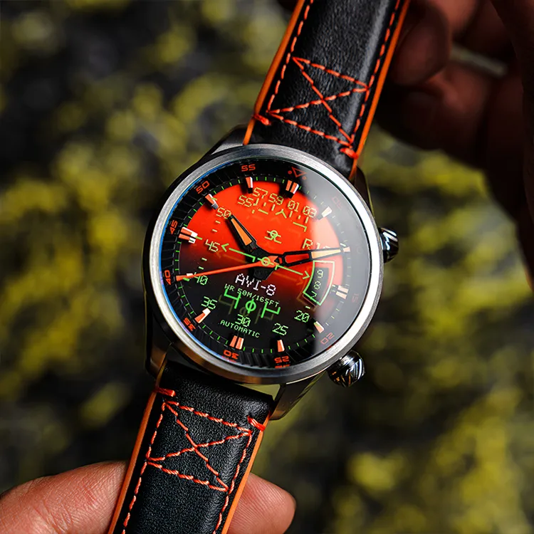 AVI 8 Wrist Watch Automatic Mechanical Movement Orange Watch Dial Men's Watches-6