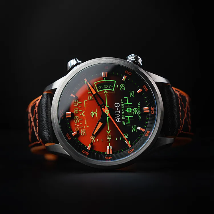 AVI 8 Wrist Watch Automatic Mechanical Movement Orange Watch Dial Men's Watches-3