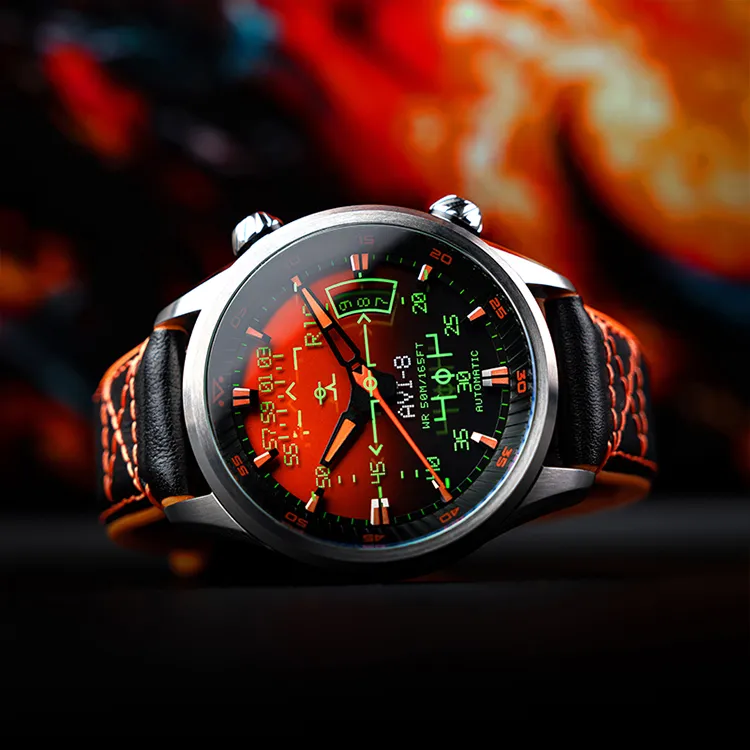 AVI 8 Wrist Watch Automatic Mechanical Movement Orange Watch Dial Men's Watches-4