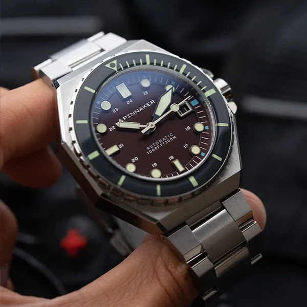 SPINNAKER Dumas Collection Wrist Watch Automatic Mechanical Movement Stainless Steel Strap Red Watch Dial Men's Watches-3