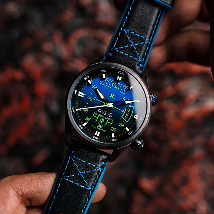 AVI 8 Wrist Watch Automatic Mechanical Movement Blue Dial Men's Watches-1