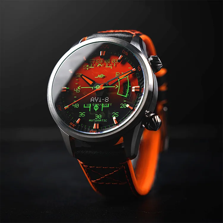 AVI 8 Wrist Watch Automatic Mechanical Movement Orange Watch Dial Men's Watches-2