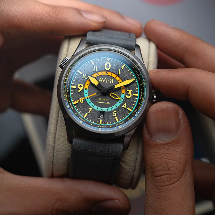 AVI 8 FLYBOY Collection Wrist Watch Automatic Mechanical Movement Genuine Leather Strap Gray Dial Men's Watches-2