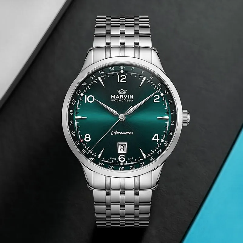 MARVIN Men's Watches Watch Automatic Mechanical Movement Green Dial Stainless Steel Case Stainless Steel Watchband-2