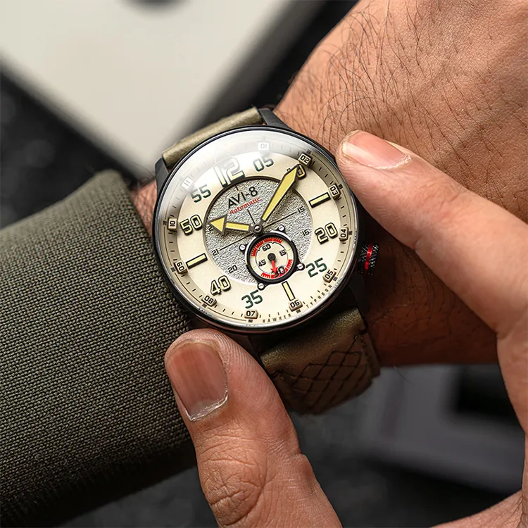 AVI 8 Wrist Watch Automatic Mechanical Movement Beige Watch Dial Men's Watches-3