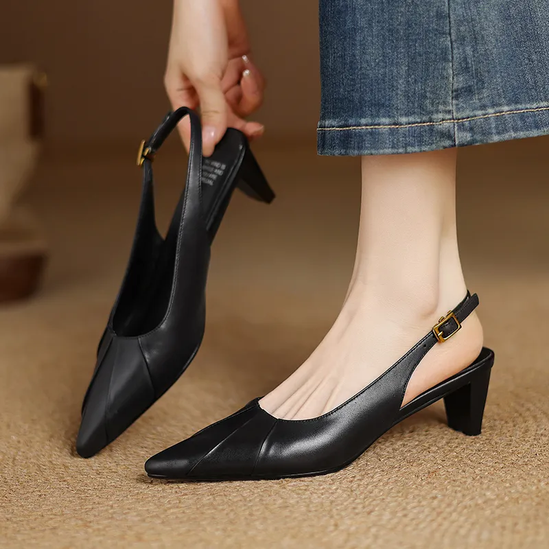 Mo Lin Chunky Heel High Heels 5cm Women's-2