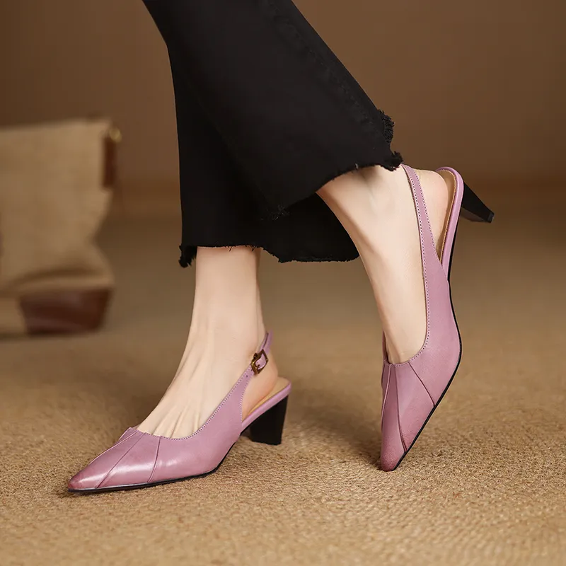 Mo Lin Chunky Heel High Heels 5cm Women's-11