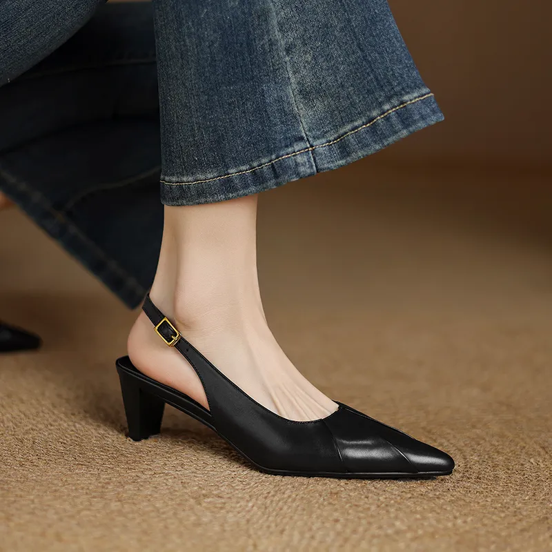 Mo Lin Chunky Heel High Heels 5cm Women's-4
