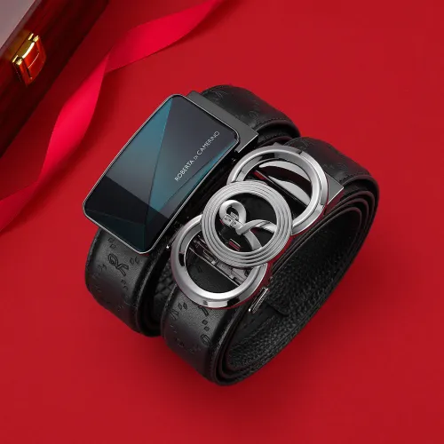 ROBERTA DI CAMERINO Cow Leather Belts Men's Black 3.45CM Writing A Greeting Card And Printing Photos