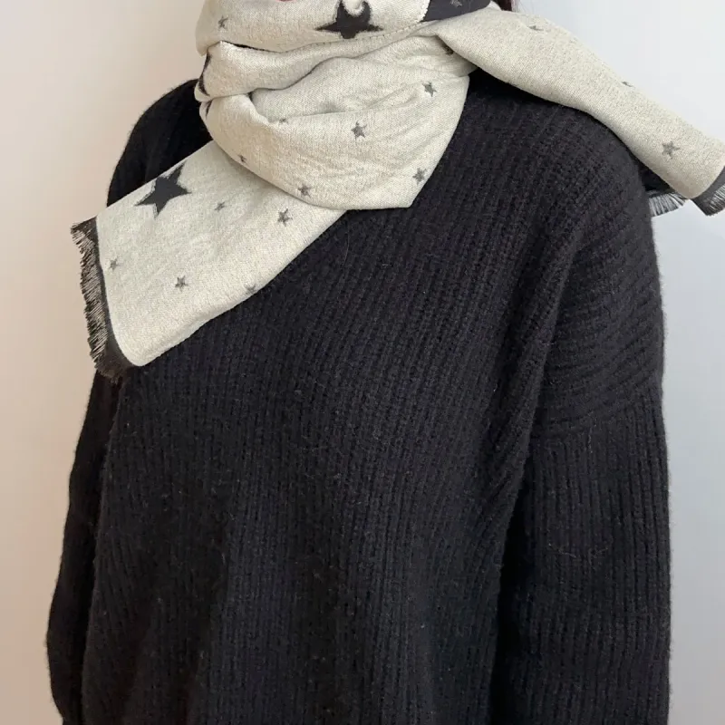 NAME.S Knit Scarves Unisex Black Gray Color Box Shopping Bag-2