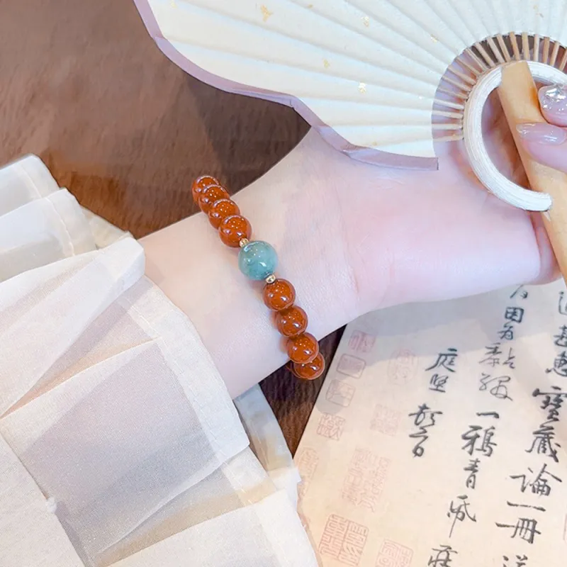 NAME.S Southern Red Agate Beaded Bracelets Premium Jade Unisex-6