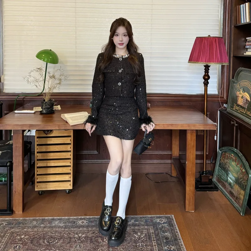 UPNANAWANG Skirt Set Women's Black-2