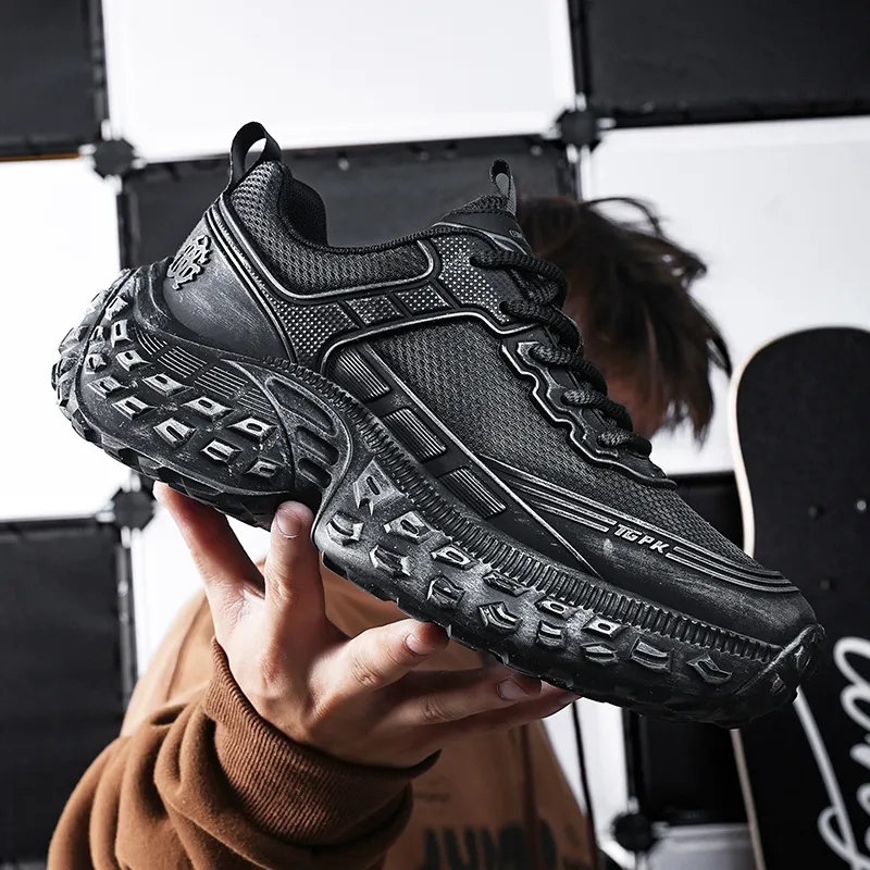 CEDAR HAN Breathable Lightweight Height Increasing Low Top Chunky Sneakers Men's Black-5