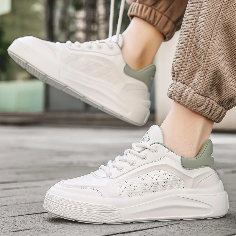 CEDAR HAN White Sneakers Wrapping, Wear Resistant And Non Slip Low Top Casual Shoes Men's-1