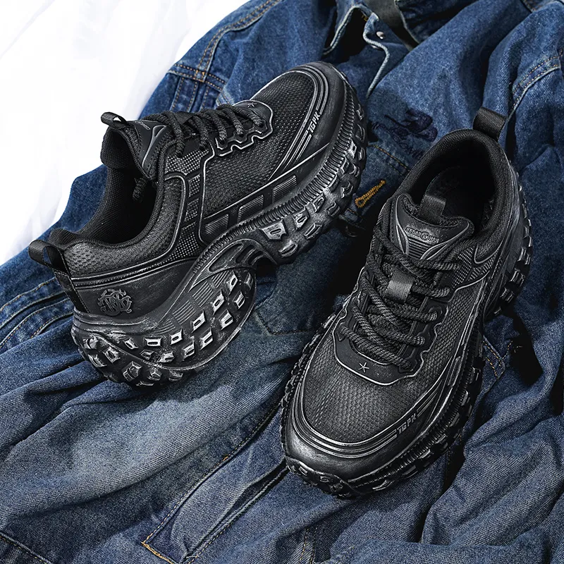 CEDAR HAN Breathable Lightweight Height Increasing Low Top Chunky Sneakers Men's Black-7