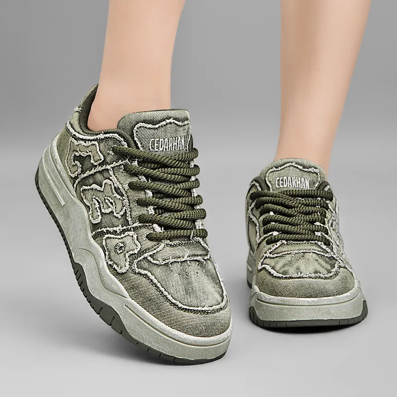 CEDAR HAN Anti-Slip Wear-Resistant Breathable Supportive Height Increasing Low-Top Couple's Unisex Green-6