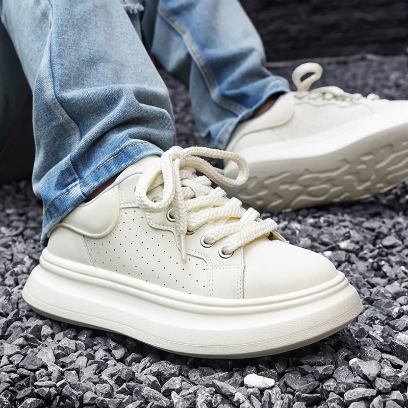 CEDAR HAN Coverage Lightweight Height Increasing Low Top Skateboard Shoes Men's White-5