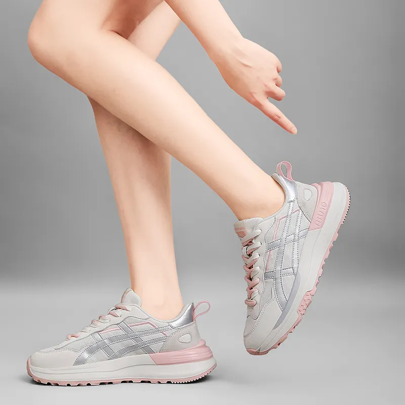 CEDAR HAN Running Shoes Unisex Low Top Silver, White, Pink-6