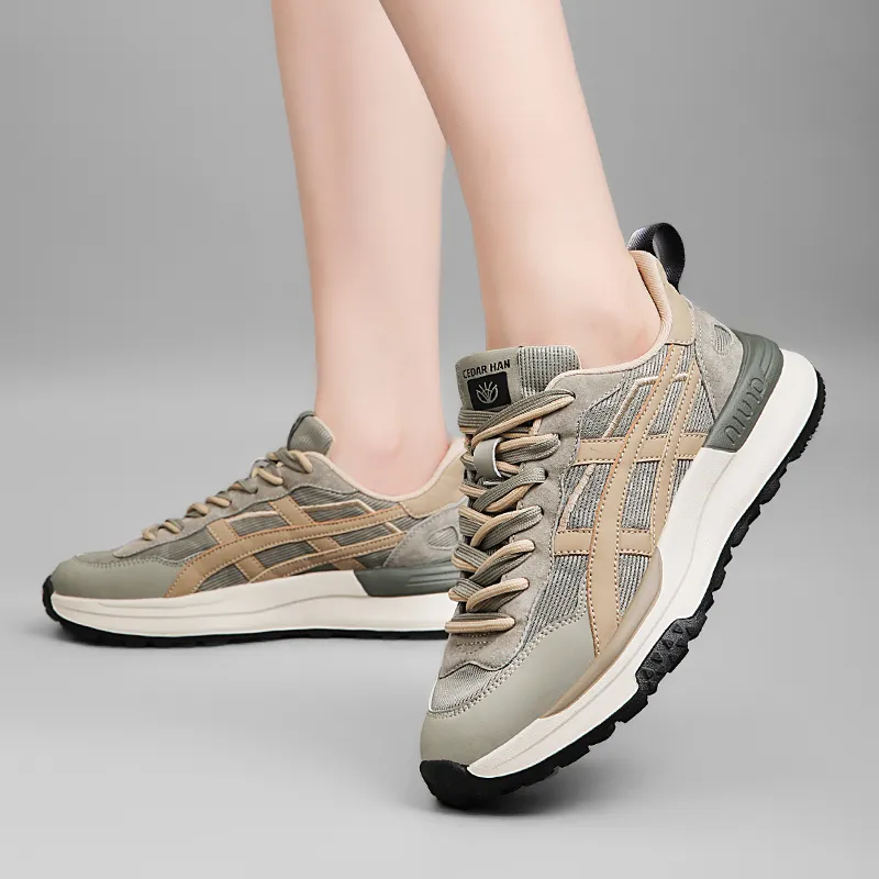 CEDAR HAN Running Shoes Unisex Low Top Black/Apricot/Green-7