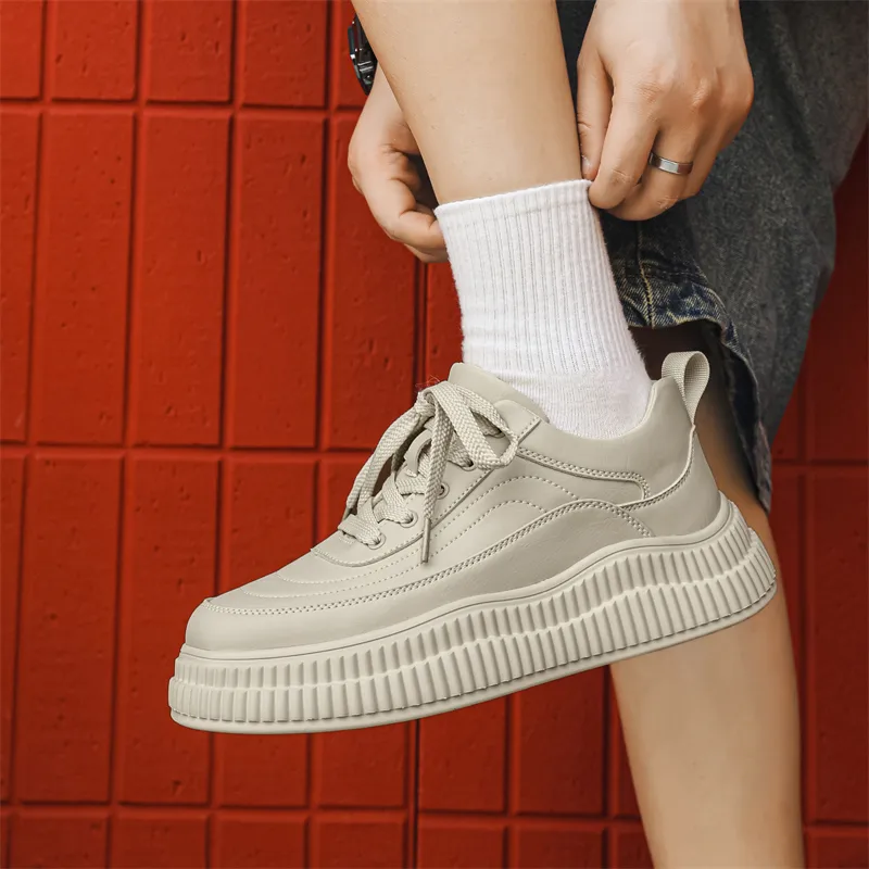 CEDAR HAN White Sneakers Slip Resistant Lightweight Height Increasing Low Top Skateboard Shoes Men's-11