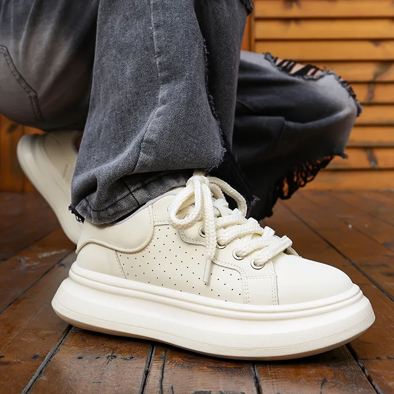 CEDAR HAN Coverage Lightweight Height Increasing Low Top Skateboard Shoes Men's White-6