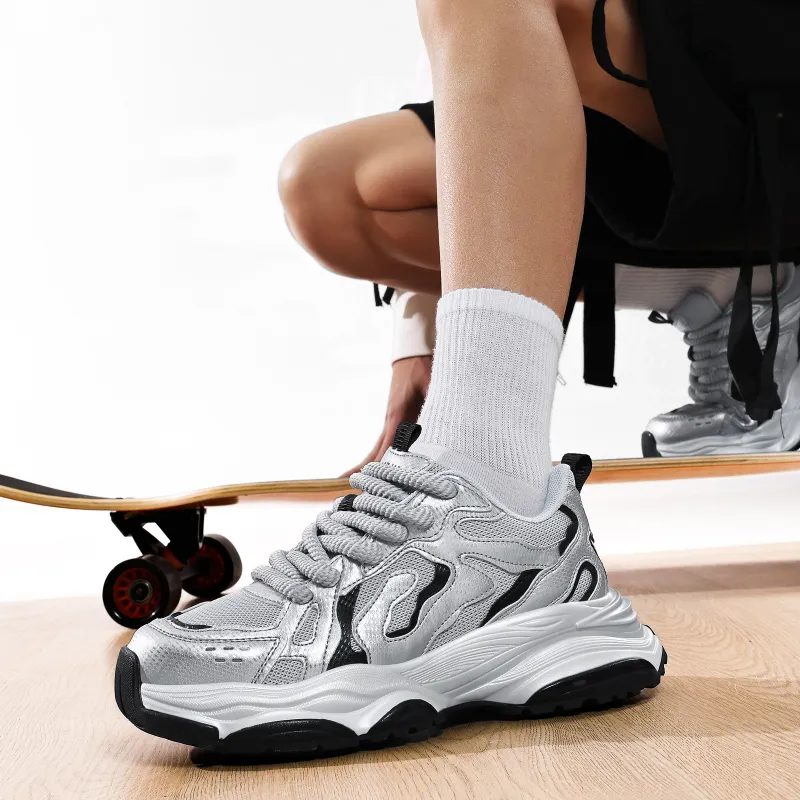 CEDAR HAN Heavy Duty Functional Air Cushion Shock Absorbers Slip Resistant Breathable Low Top Chunky Sneakers-3